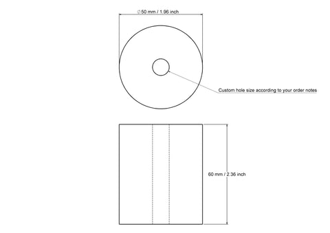 Tehniline joonis: 50 × 60 mm puidust silinder