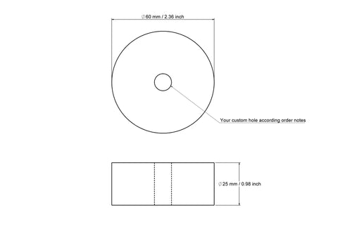 Tehniline joonis: 60 × 25 mm puidust silinder