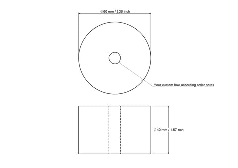 Tehniline joonis: 60 × 40 mm puidust silinder