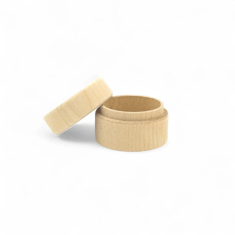 50 x 37 mm ümar treitud puidust ehtekarp kaanega