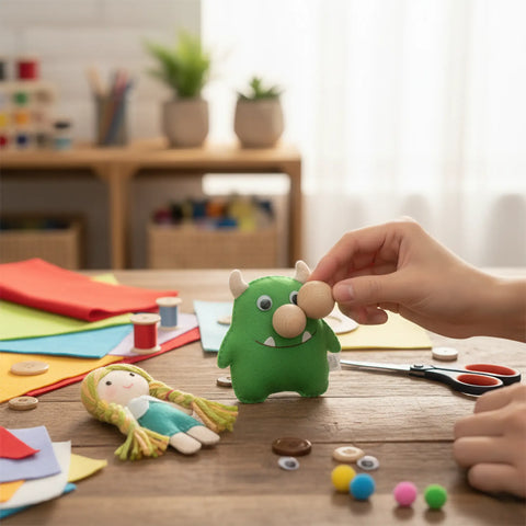 Toy figure with nose made from split wooden ball