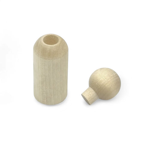 Two-part 69 mm dad wooden peg doll shown disassembled