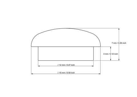 tehniline joonis: 12 mm seenekujulised nuppkorgid koos dimensions