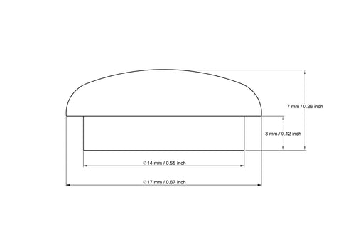 tehniline joonis: 14 mm seenekujulised nuppkorgid koos dimensions
