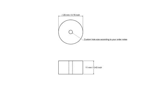 tehniline joonis: 20 x 11 mm puidust silindrid