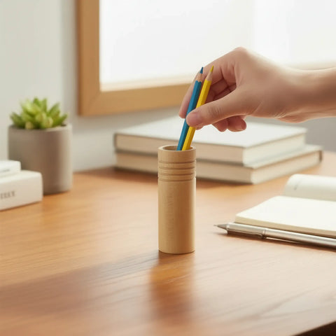 30 x 65 mm treitud puidust silindriline anum kasutatud kui pencil holder