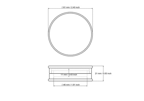 tehniline joonis: 61 x 21 mm puidust ümar ehtekarp