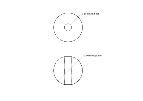 tehniline joonis: 10 mm kasepuit pärlid koos 2,5 mm hole
