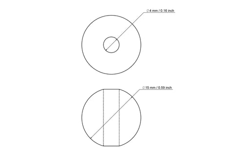 tehniline joonis: 15 mm kasepuit pärlid koos 4 mm hole