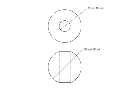 tehniline joonis: 18 mm kasepuit pärlid koos 6 mm hole