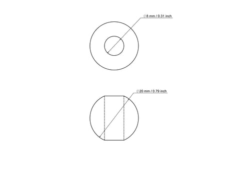 tehniline joonis: 20 mm kasepuit pärlid koos 8 mm hole