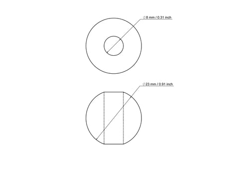 tehniline joonis: 23 mm kasepuit pärlid koos 8 mm hole