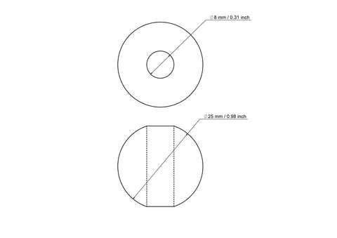 tehniline joonis: 25 mm kasepuit pärlid koos 8 mm hole