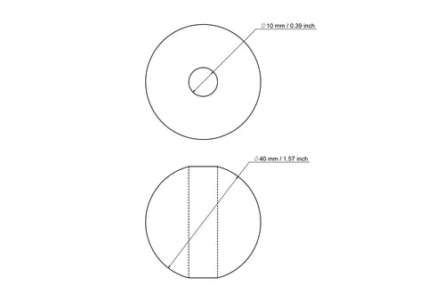 tehniline joonis: 40 mm kasepuit pärlid koos 10 mm hole