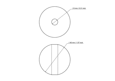 tehniline joonis: 40 mm kasepuit pärlid koos 8 mm hole