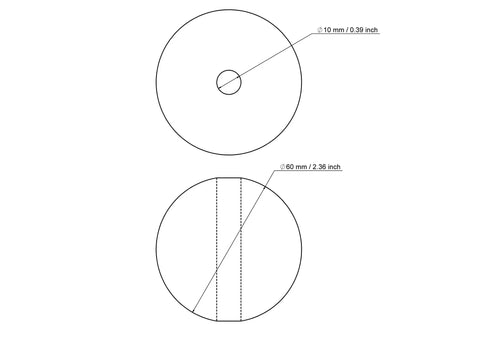 tehniline joonis: 60 mm kasepuit pärlid koos 10 mm hole