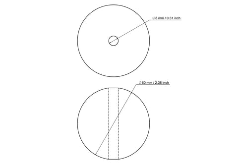 tehniline joonis: 60 mm kasepuit pärlid koos 8 mm hole