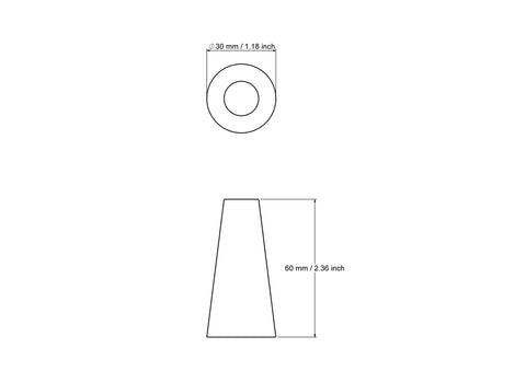tehniline joonis: 30 x 60 mm treitud puidust koonused