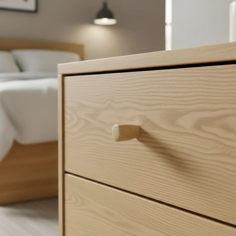 32 mm kooniline oak puidust mööblinupp installed on cabinet door