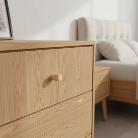 32 mm kooniline birch puidust mööblinupp installed on cabinet door
