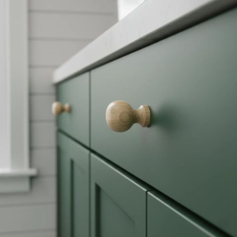 37 mm sale ümar oak puidust mööblinupp installed on cabinet door