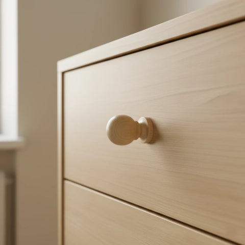 33 mm ümar birch puidust mööblinupp installed on cabinet door