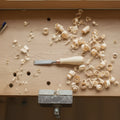 Wood nikerdamine chisel koos turned kooniline puidust handle kasutatud peal workbench