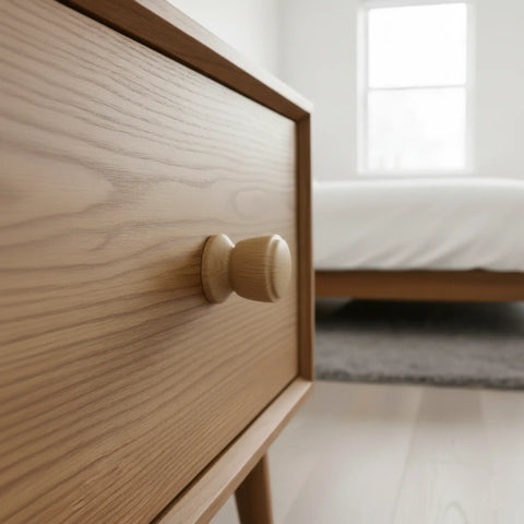 30 mm Dekoratiivne turned oak puidust mööblinupp installed on cabinet door